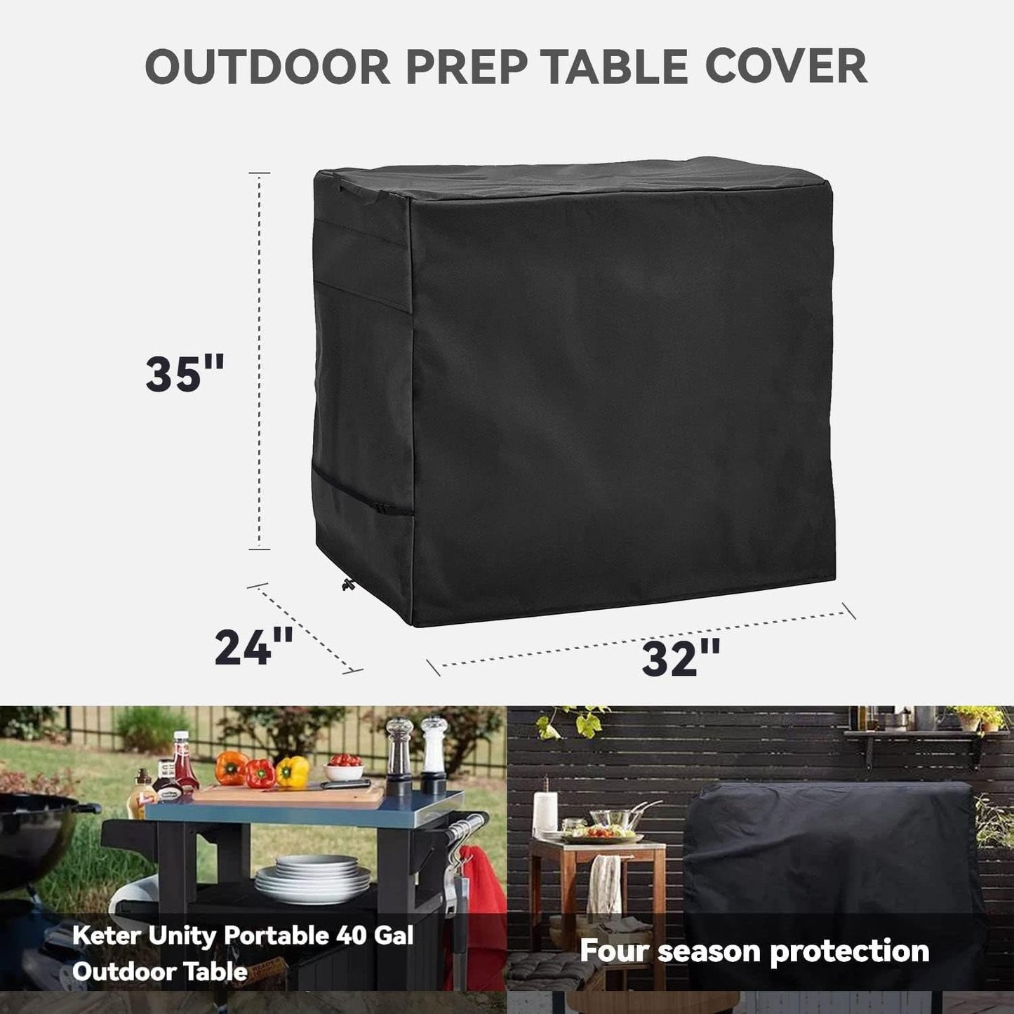 Outdoor Prep Table Cover - Heavy Duty Waterproof Cover for Ooni Medium Table and Keter Unity Small Portable Table, Compatible with 32 inch Outdoor Utility Cart and Storage Cabinet