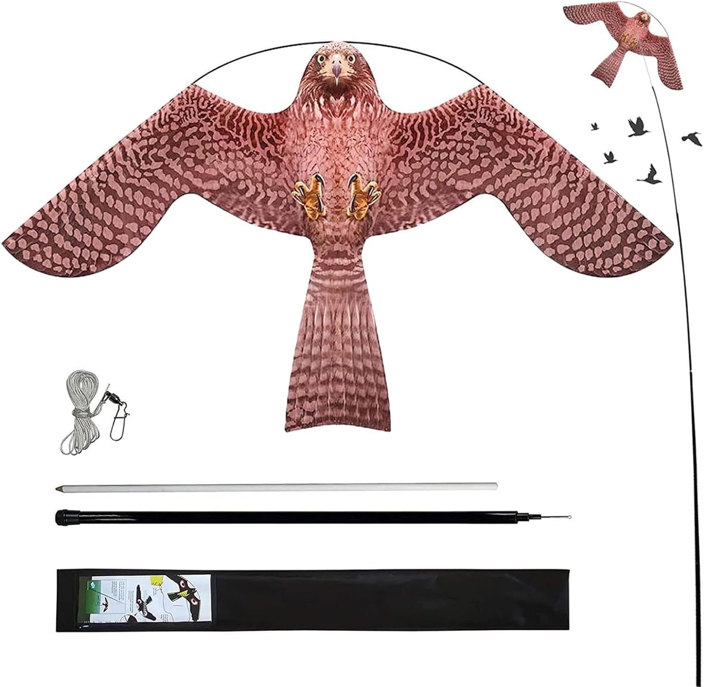 Bird Hawk Flying Kite with Pole Crops Farm Protector Bird Scarer Flying Kite with 4m Pole-Style A