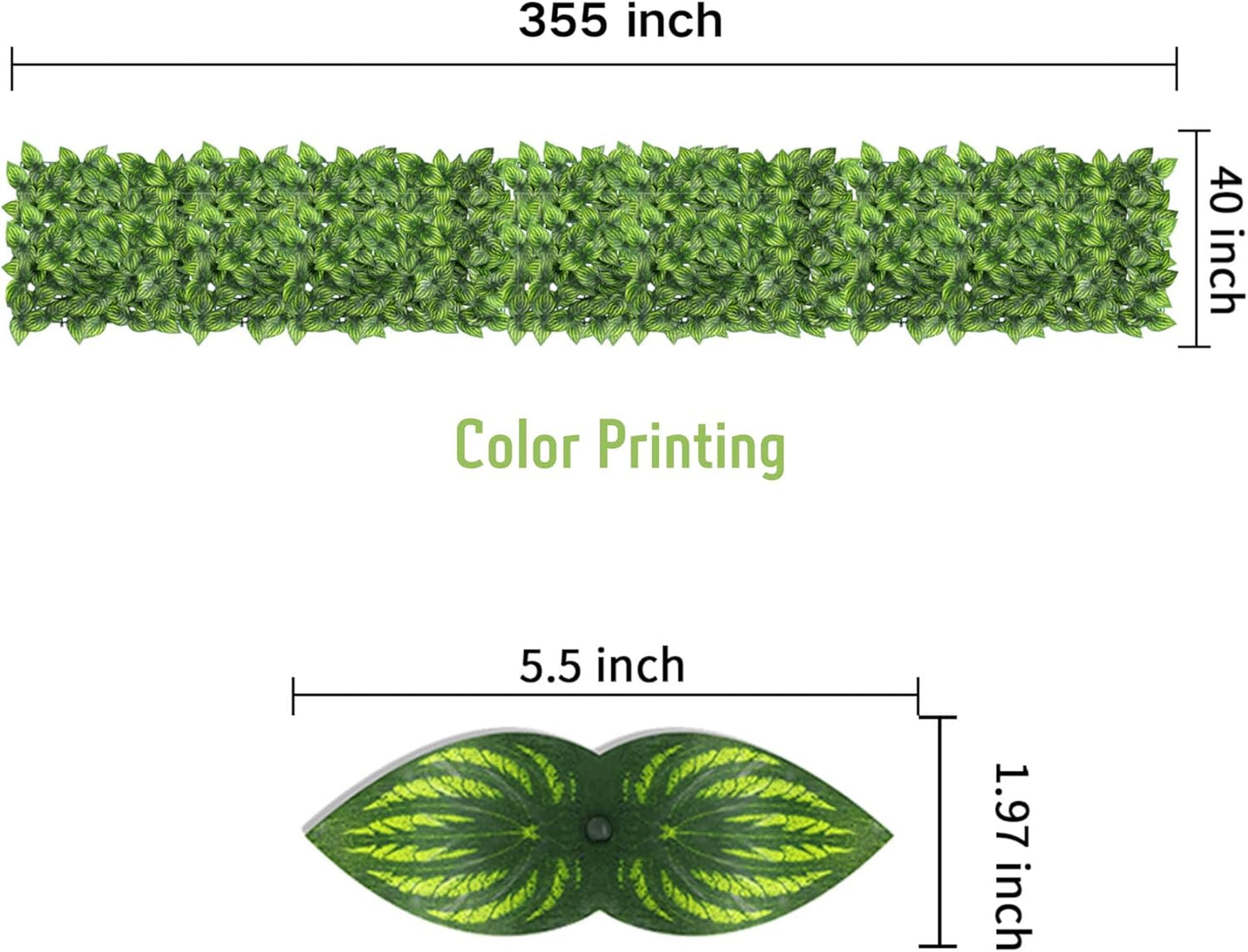 Artificial Ivy Privacy Fence Screen, 39.4x354.3 inch Artificial Faux Ivy Hedge, Expandable Faux Privacy Fence with 80 pcs Zip Ties Decoration for Outdoor Garden, Color Printing Watermelon Leaves