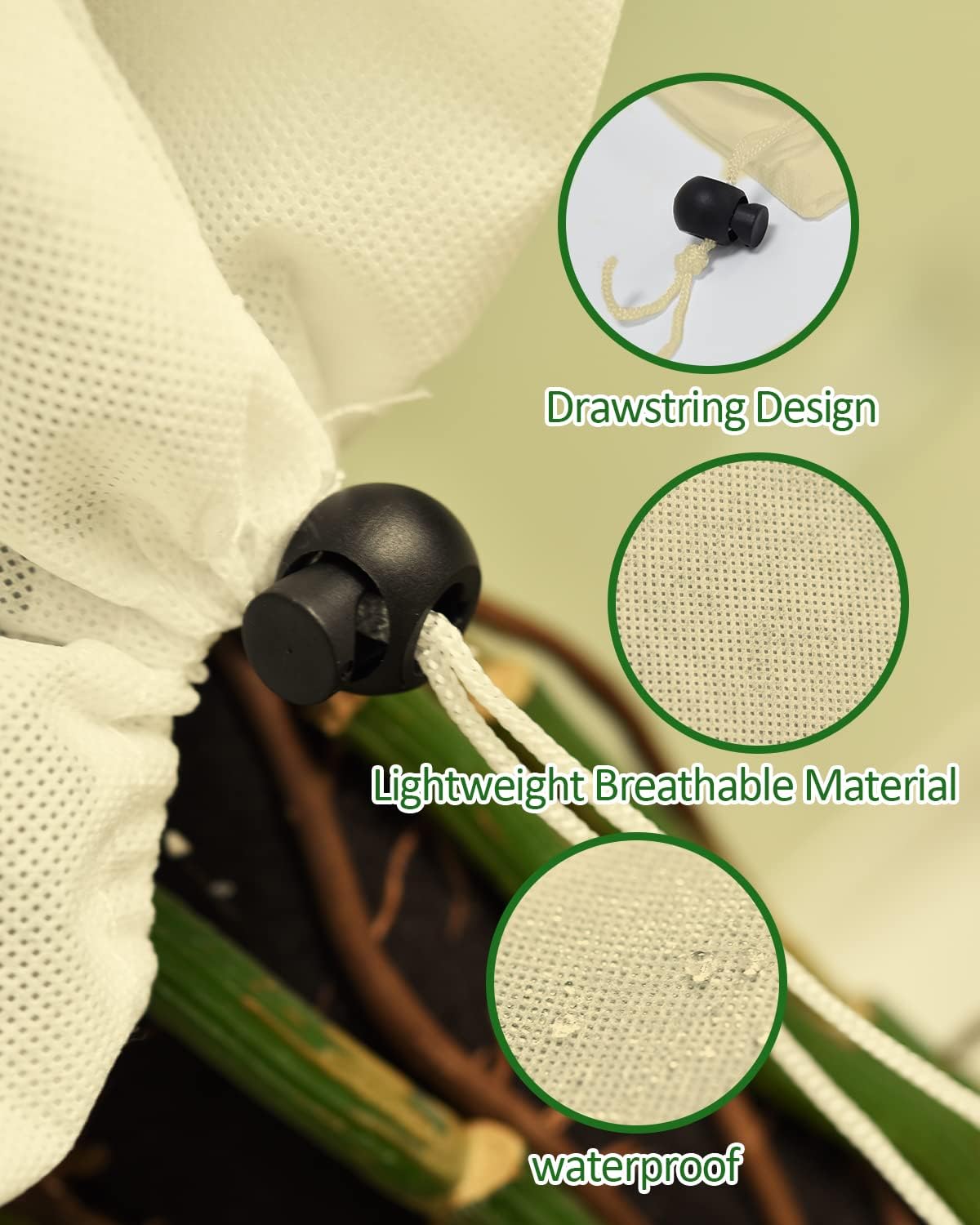 EAONE 12 Pack Plant Covers Freeze Protection, 24x32'' Winter Frosts Cloth for Outdoor Plants, Reusable Frost Blankets Drawstring Bags for Cold Freeze Sun Protection Bird Insect Prevention,Beige