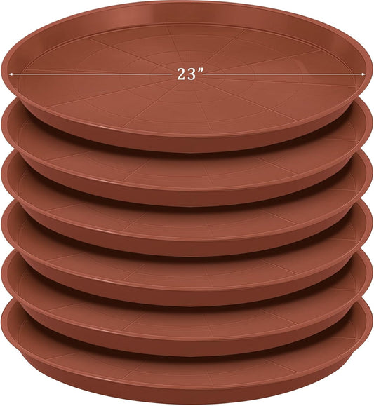 Eccliy 6 Pack Plastic Plant Saucer Heavy Duty Planter Saucers Large Plant Pot Saucers Plastic Water Trays for Indoors and Outdoors Flower Plant Plant Drip (Terracotta,23 Inch)