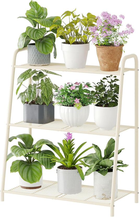 3-Tier Corner Plant Stand Indoor Outdoor , Metal Plant Shelf Black Large Heavy Duty Plant Rack Flower Pot Stand (White)