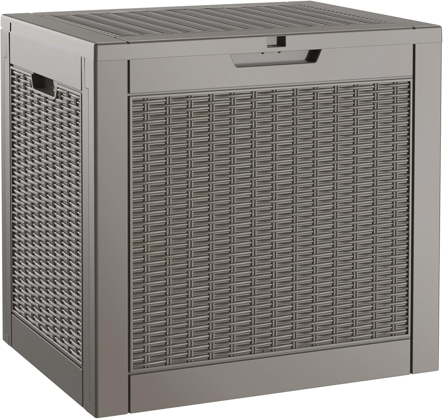 NUNU LAB 30 Gallon Waterproof Resin Deck Box, Lockable Outdoor & Indoor Storage Bench for Patio Cushions, Garden Tools, Pool Accessories & Package Deliveries – Grey