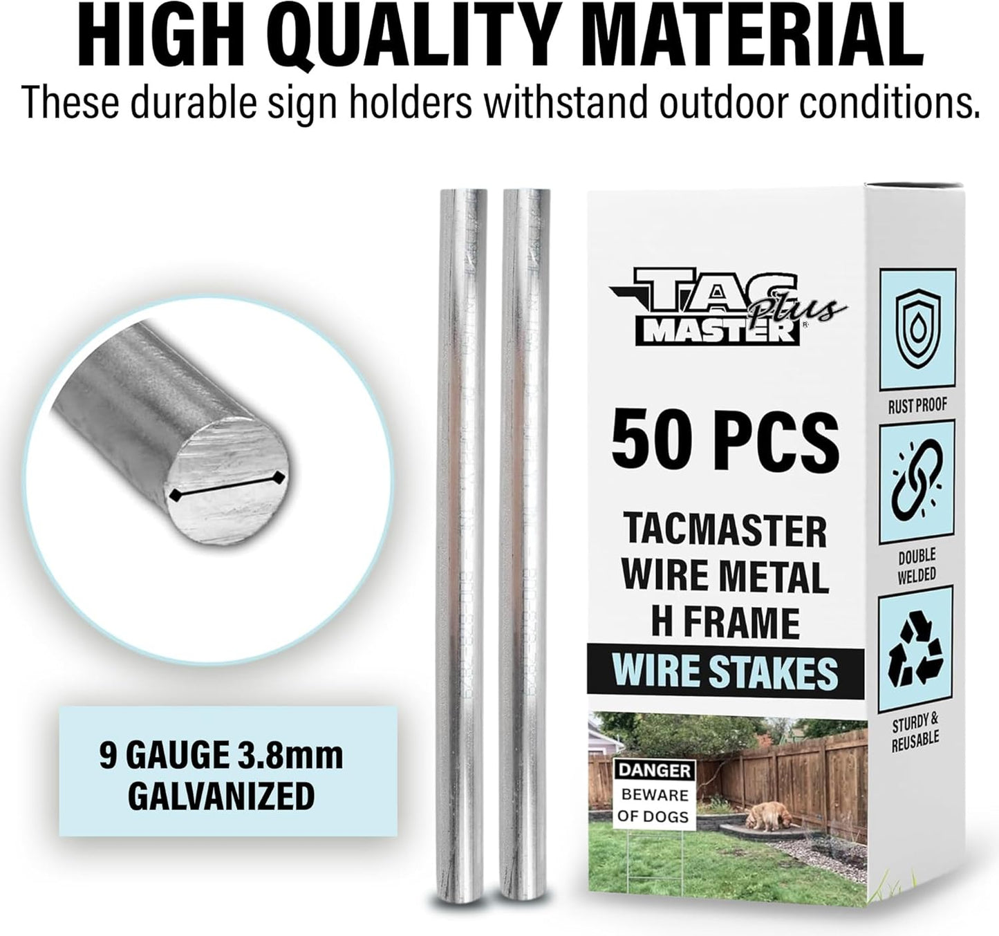 Tacmaster Wire Metal Yard and Sign H Stakes – Durable Blank Lawn Sign Posts for 4mm Corrugated Panels, Real Estate Signs, Waterproof and Wind Resistant, Ideal for Outdoor Use, 30"x10" – 50 Pack