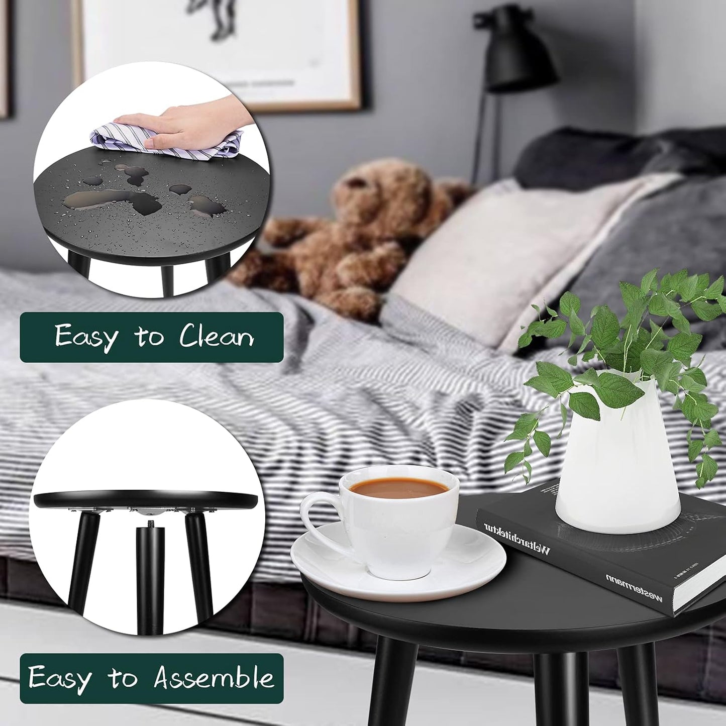 Uneedem Indoor Plant Stand, Modern Plant Table 8.9" Tall Wood Mid Century Flower Holder Small Round Side End Table