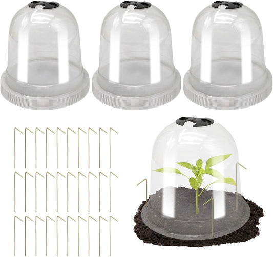 30Pcs Plant Protector Cover Round Plastic Garden Cloche Dome Plant Cover Mini Greenhouse, Garden Cloche Dome Plant Bell Cover for Outdoors Plants (7.7" Dia x 6.7" H with 90 Securing Pegs)
