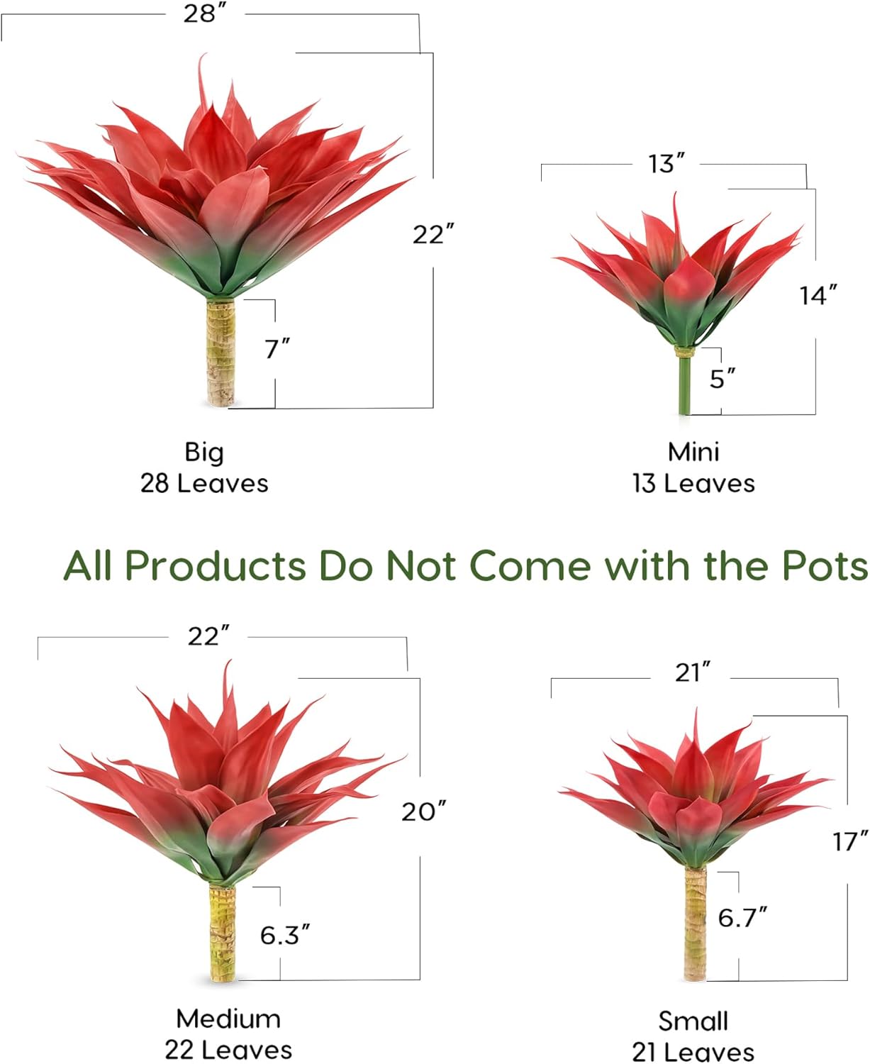 Velener Fall Fake Agave Artificial Plant, Red Fake Succulents Plant for Room Decor, Unpotted Faux Agave Stems Plant for Fall Outdoor/Indoor Decor, 22 inches, Set of 2