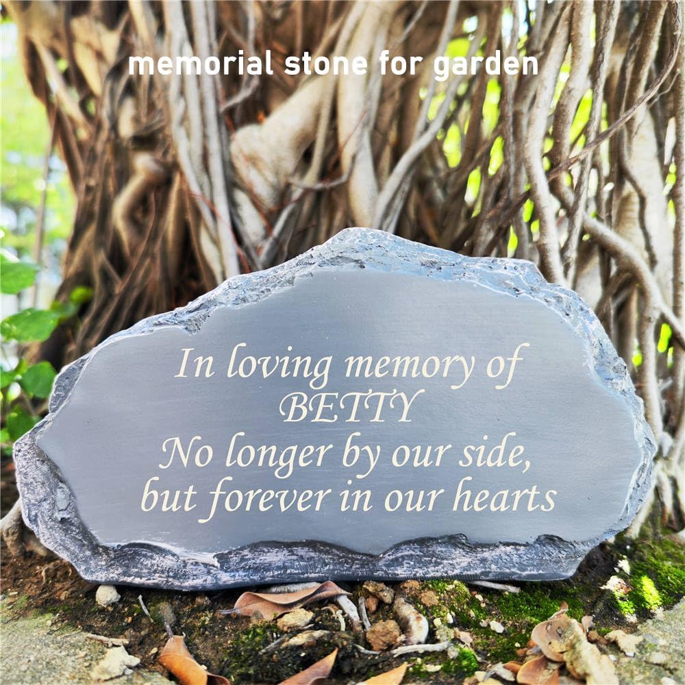 Personalized Garden Memorial Stones Engraved Rocks with Any Message, Decorative Grave Memorial Plaques Rocks for Loved Ones Outside Cemetery Decoration, Resin, 8" x 4.5" x 2.5"