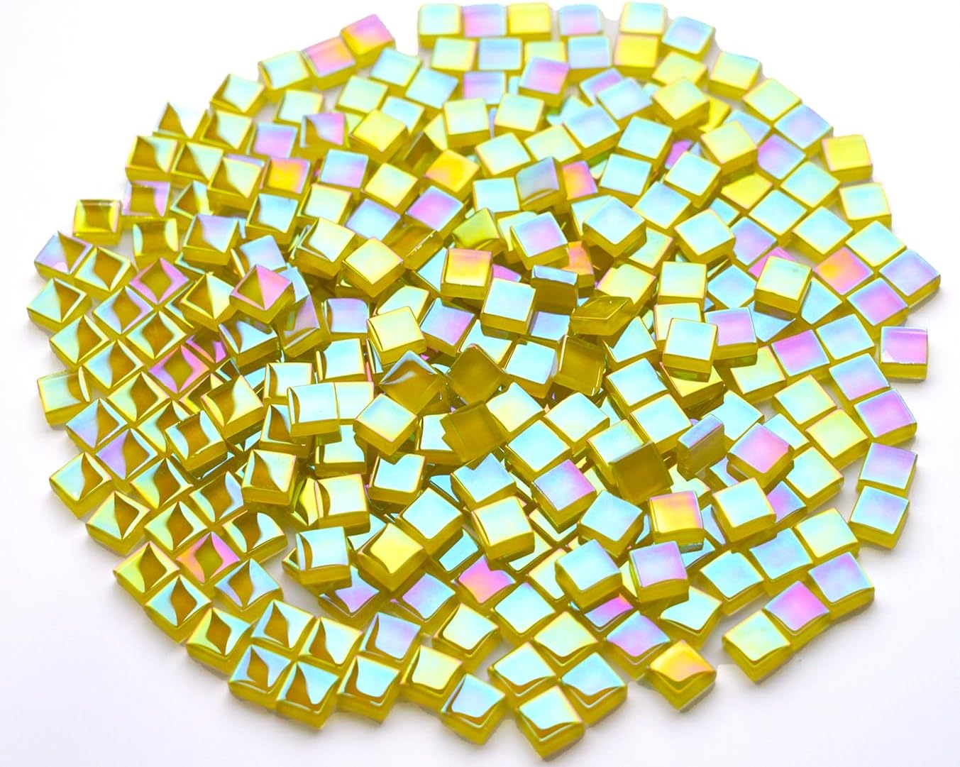 300G Iridescent Mosaic Tiles, 0.4 inches Square Mosaic Glass Pieces, Mini Tiles for Glass Projects, Great for Mosaic Craft, 335pcs Crisp Sunshine Yellow Mosaic Great for Art Supplies