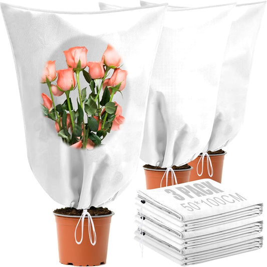 3 Pack Plant Covers Freeze Protection, 19.6" x 39.3" Frost Covers for Outdoor Plants with Drawstring, Plant Covers for Winter Tree Covers Freeze Protection, Winter Cold Weather Shrubs Jacket