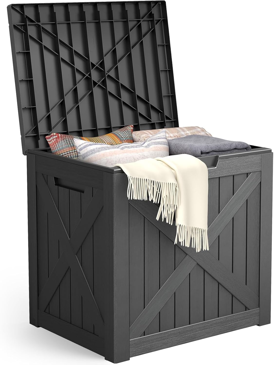 Outdoor Storage Box, 35 Gallon Waterproof Resin Deck Box, Storage Bin for Package Delivery, Patio Furniture Cushion, Garden Tools, Pool Accessories, Weatherproof and UV Resistant, Black