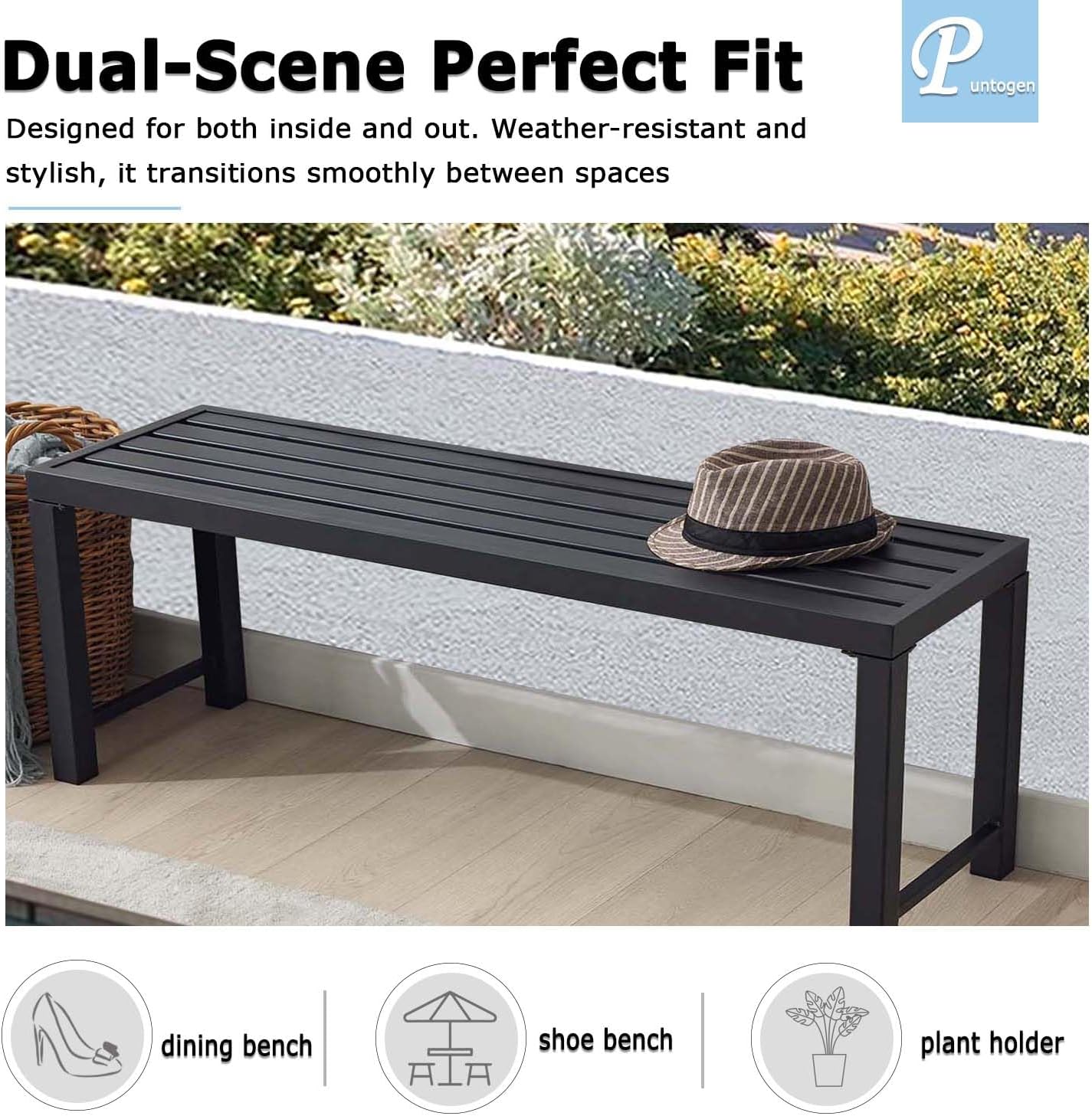 Black Outdoor Bench, Outdoor Metal Backless Bench Set of 2, 46" Patio Garden Bench for Outdoor, All Weather Outdoor Bench for Garden, Backyard, Porch, Black