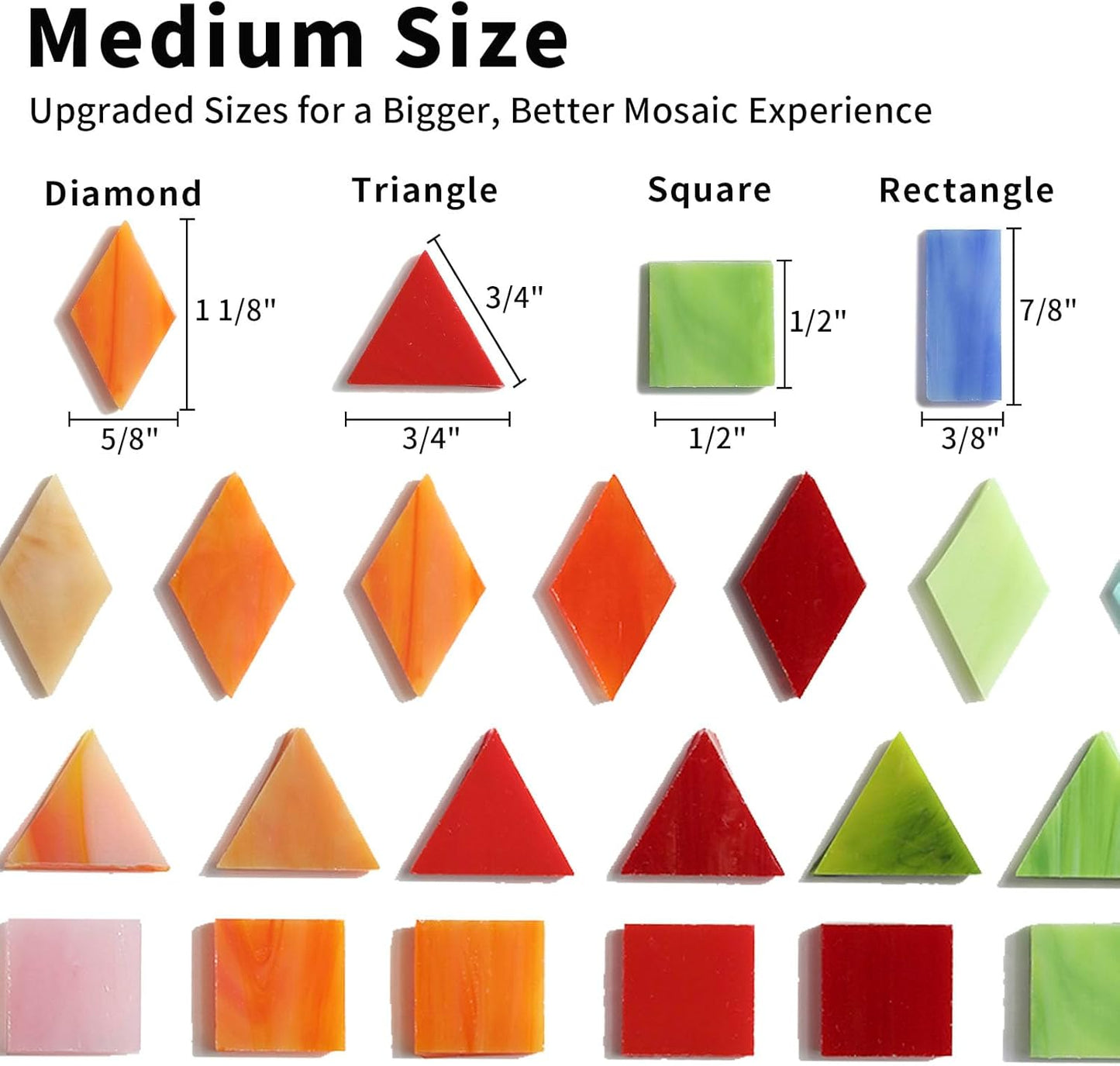 Lanyani 2.3 lbs Bulk Medium Size Stained Glass Tiles for Mosaic Crafts, 700 Pieces Value Pack Glass Mosaic Pieces, Bright Color Mosaic Tile Assortment