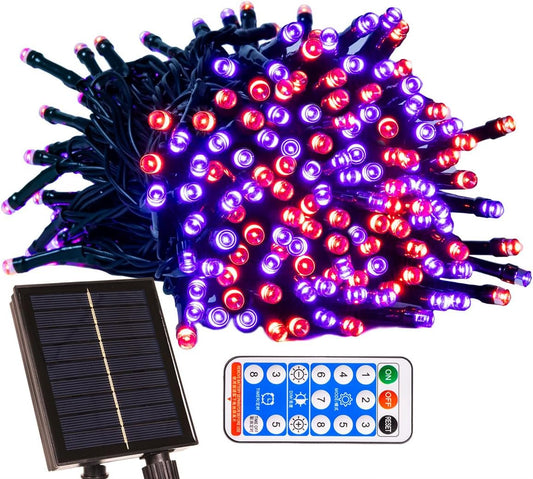 66FT Solar Outdoor Halloween String Lights 200 LED Waterproof Orange and Purple String Lights with Remote for Halloween Tree Garden Backyard Patio Porch