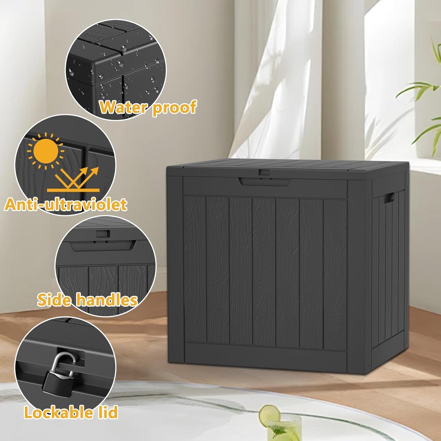 37 Gallon Outdoor Deck Box,Storage Lockable Waterproof Patio Furniture,Garden Tools,Cushions,Pool Accessories Outside Storage Resin Box(Black)