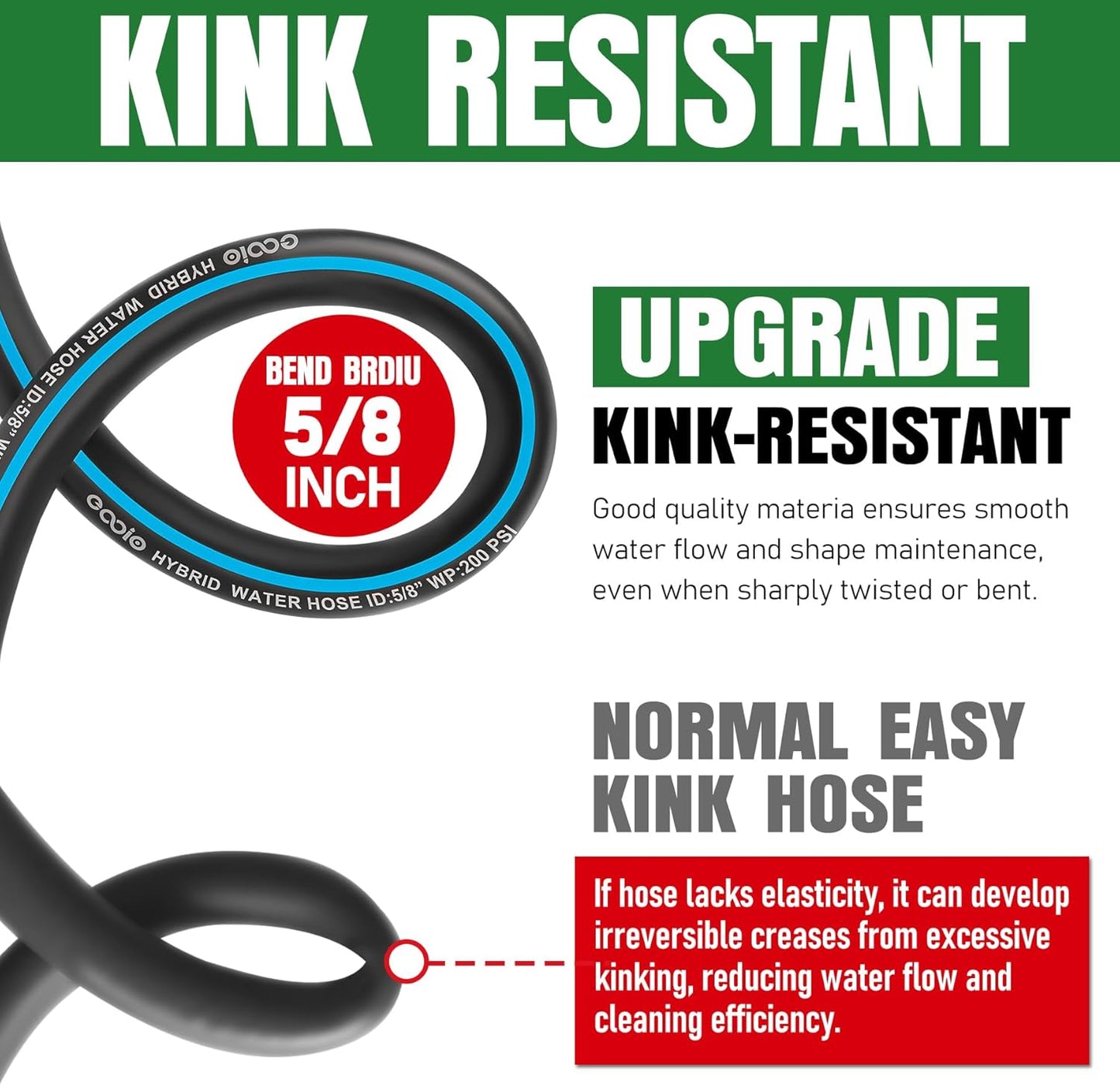 Heavy Duty Garden Hose 6ft, NON-EXPANDABLE Flexible Water Hose, Kink Resistant Lightweight Hybrid Hose, Leakproof Hose Male to Female Fittings