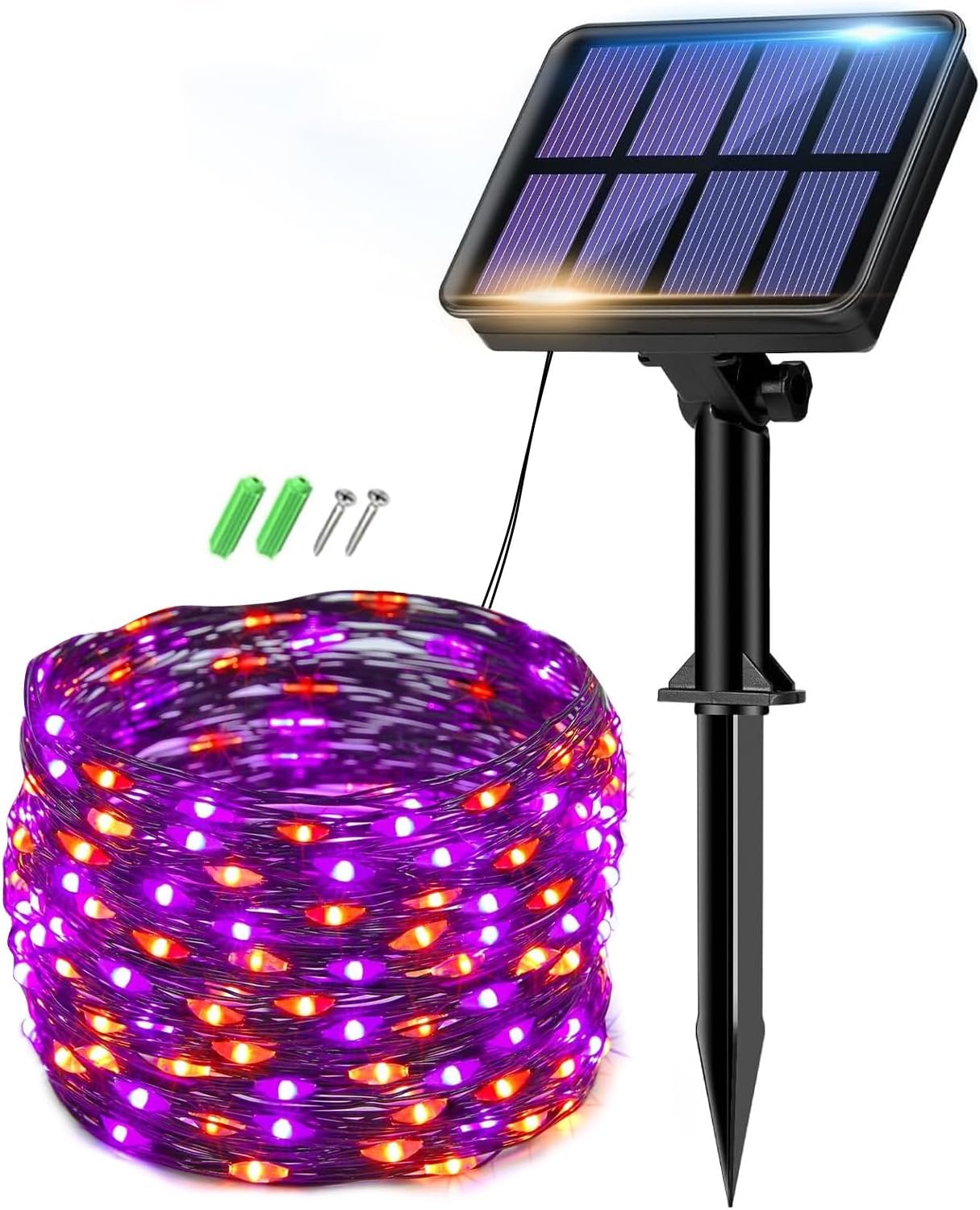 btfarm Solar Halloween String Lights Outdoor, 80LED 33FT Orange Purple Solar Fairy Lights Outside Waterproof, 8 Modes Solar Powered Twinkle Lights for Tree Garden Patio Halloween Party Decorations