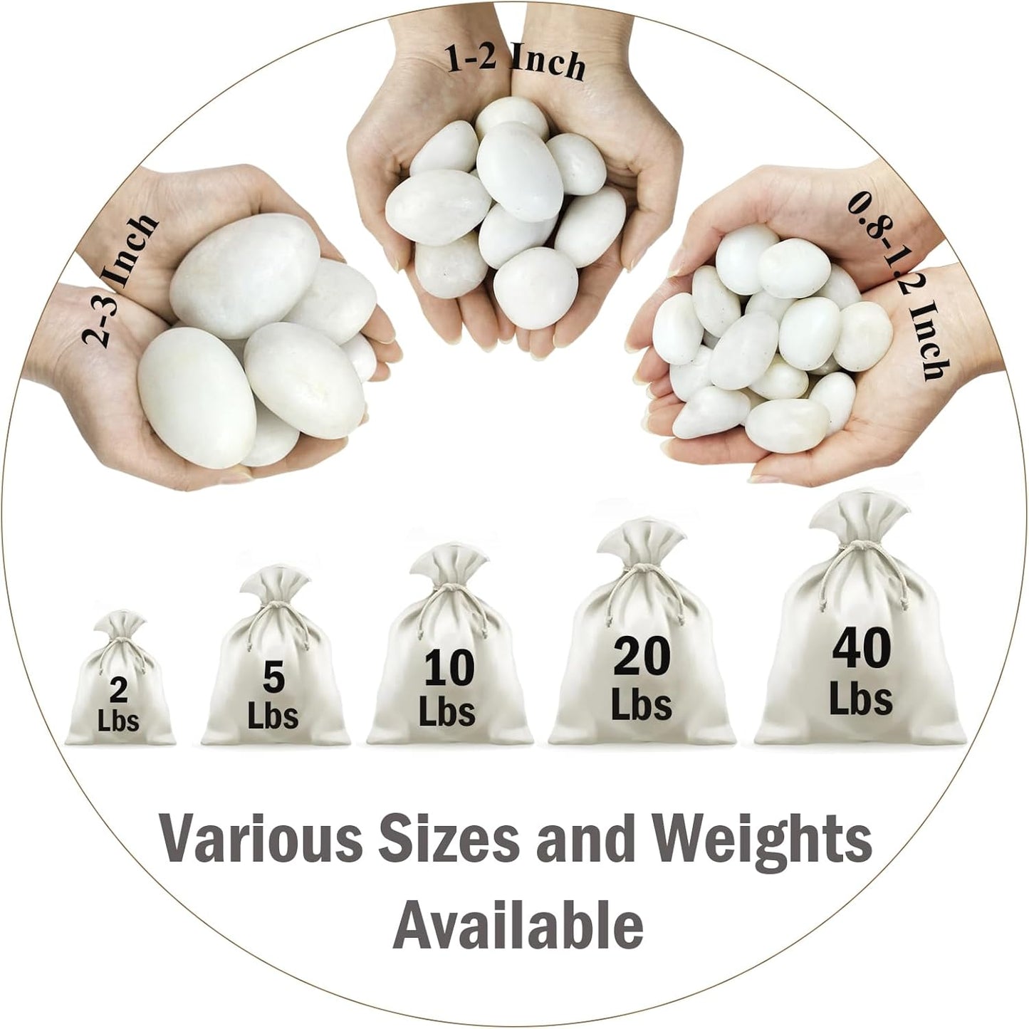 5 lbs White River Rocks, Polished Pebbles for Indoor Plants, 1-2 inch Decorative White Stones for Plants Vase Aquarium Fish Tank and Outdoor Garden Landscaping Rocks