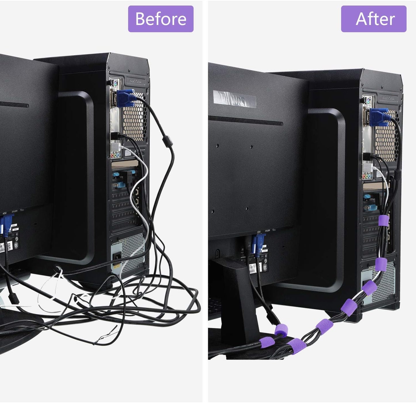 Reusable Fastening Tape Cable Ties 3/4 Inch Double Side Hook Roll (25 Yard, Purple)