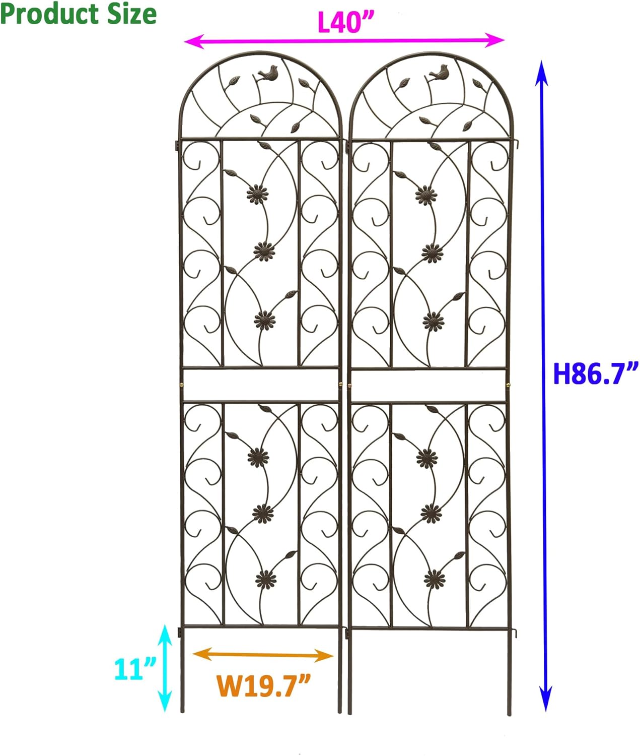 Garden Trellises, 2 Pack Brown Metal Coated Rustproof Trellis for Climbing Plants Outdoor, Roses, Vines, Flowers, and Vegetables-19.7×86.7 inches