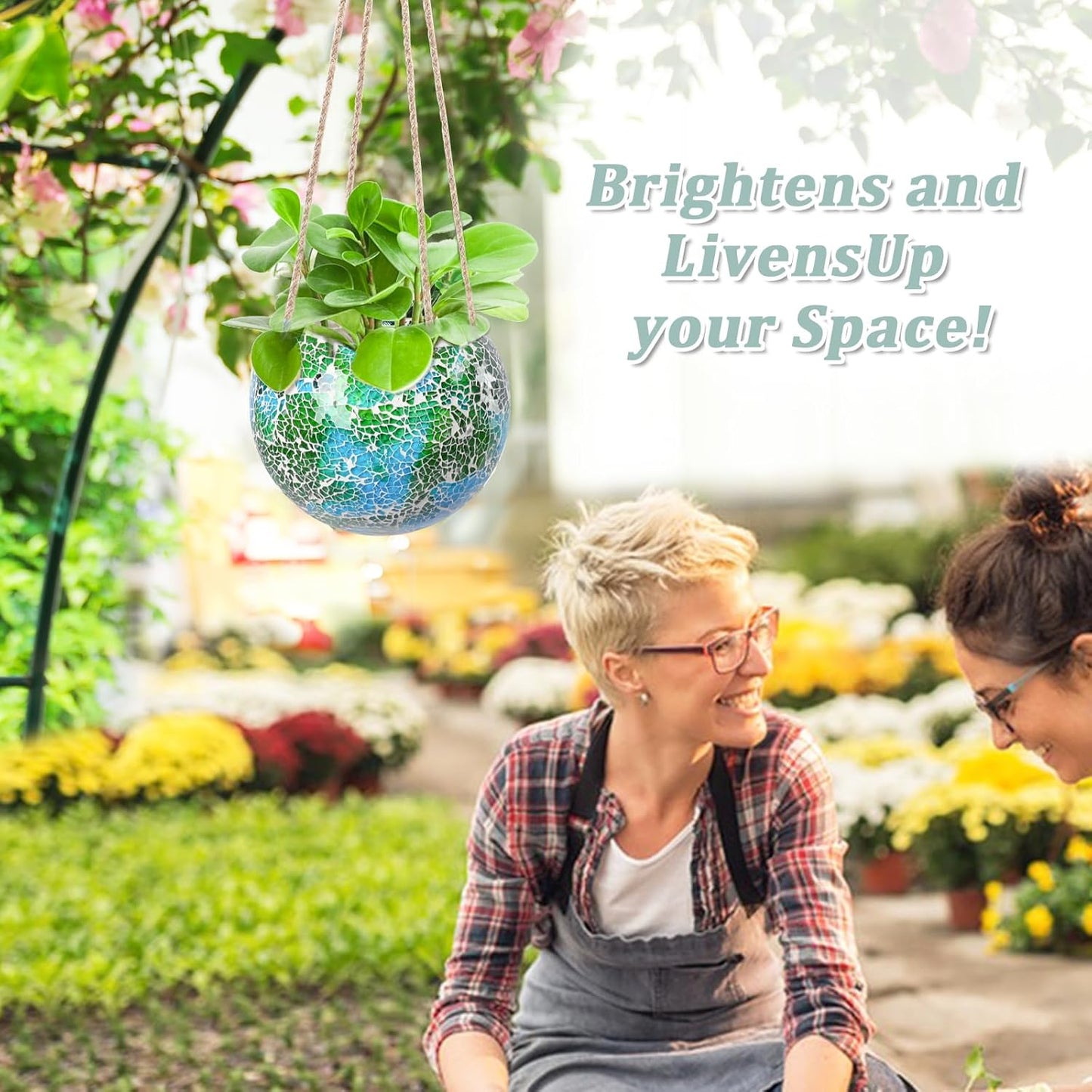 Hanging Planter Mosaic Garden Pot Small Flower Pot for Indoor Plant Disco Ball Hanging Planter with Drainage Green