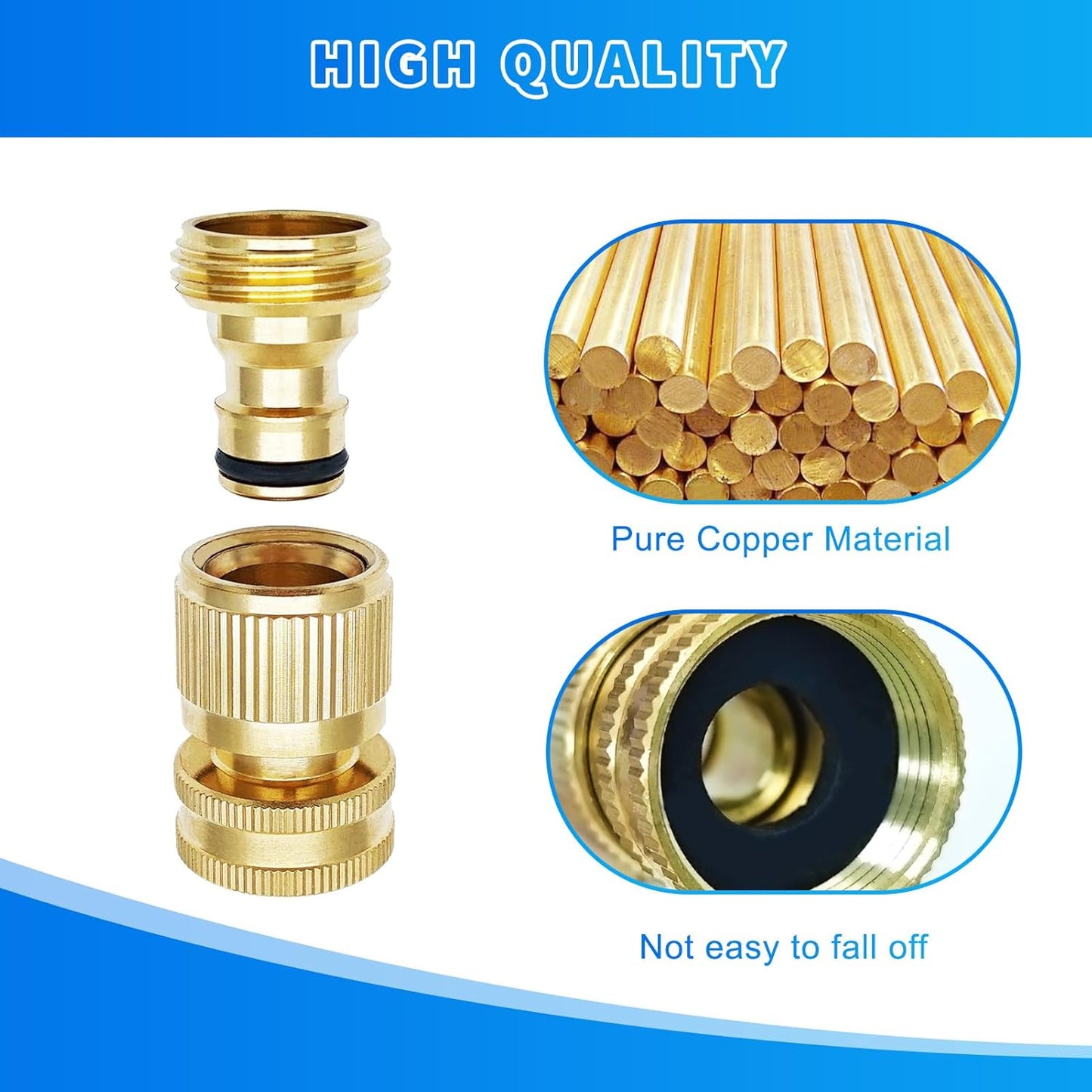 Garden Hose Quick Connector 3/4 Inch GHT, Solid Brass No-Leak Kit (4 Sets: 4 Male + 4 Female) - Quick Connect Fittings for Water Hose