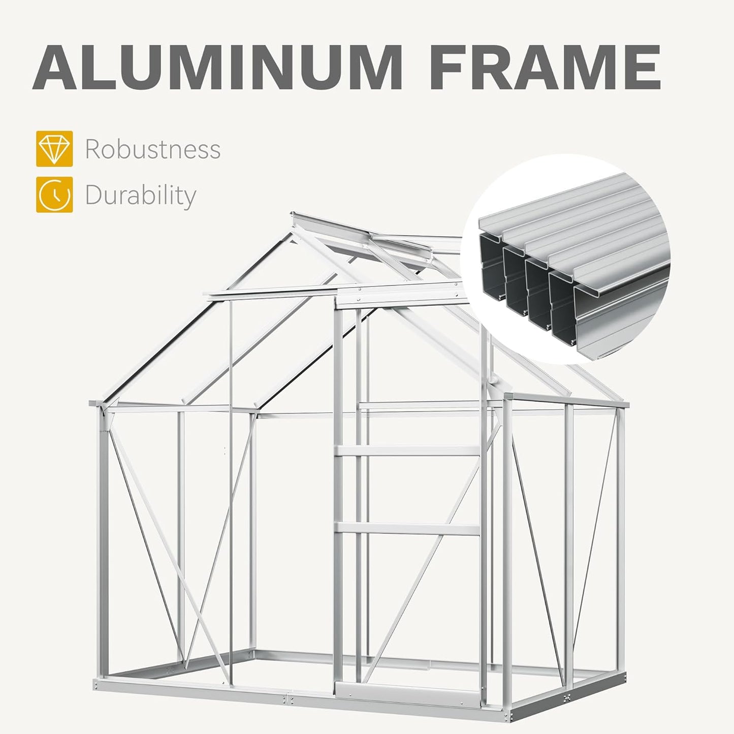 DWVO 6x4FT Polycarbonate Greenhouse Heavy Duty Green Houses Outdoor Aluminum Greenhouses with Sliding Doors Vent Window Premium Walk-in Greenhouse Large Sun House for Garden Backyard, Silver