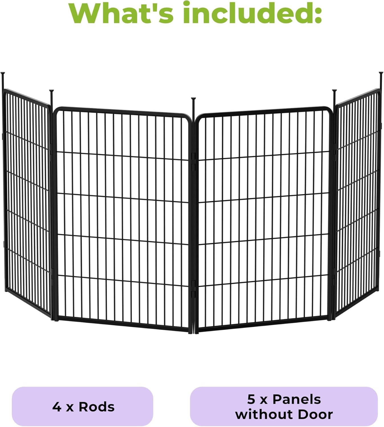 Doorless Garden Fence 40 in(H) x 8.9 ft(L) 4 Panels, Heavy Duty Metal Animal Barrier Fence, No Dig Fence for Dogs, Rabbit Fence for Garden, Black