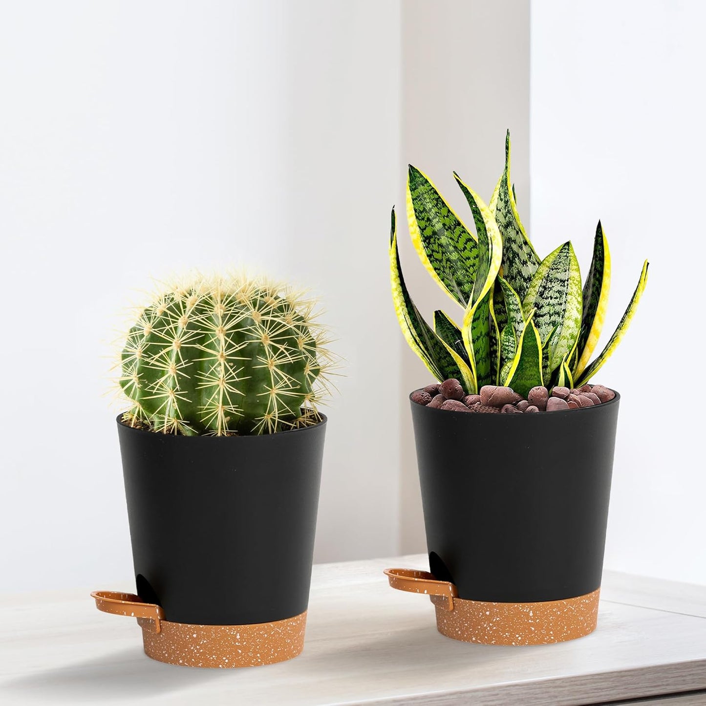 4 inch Small Plant Pots for Outdoor Indoor Plants, 10 Pack Planters with Drainage Holes and Tray, Small Self Watering Pots for Succulent, Cactus, Aloe and Other Plants (Black)