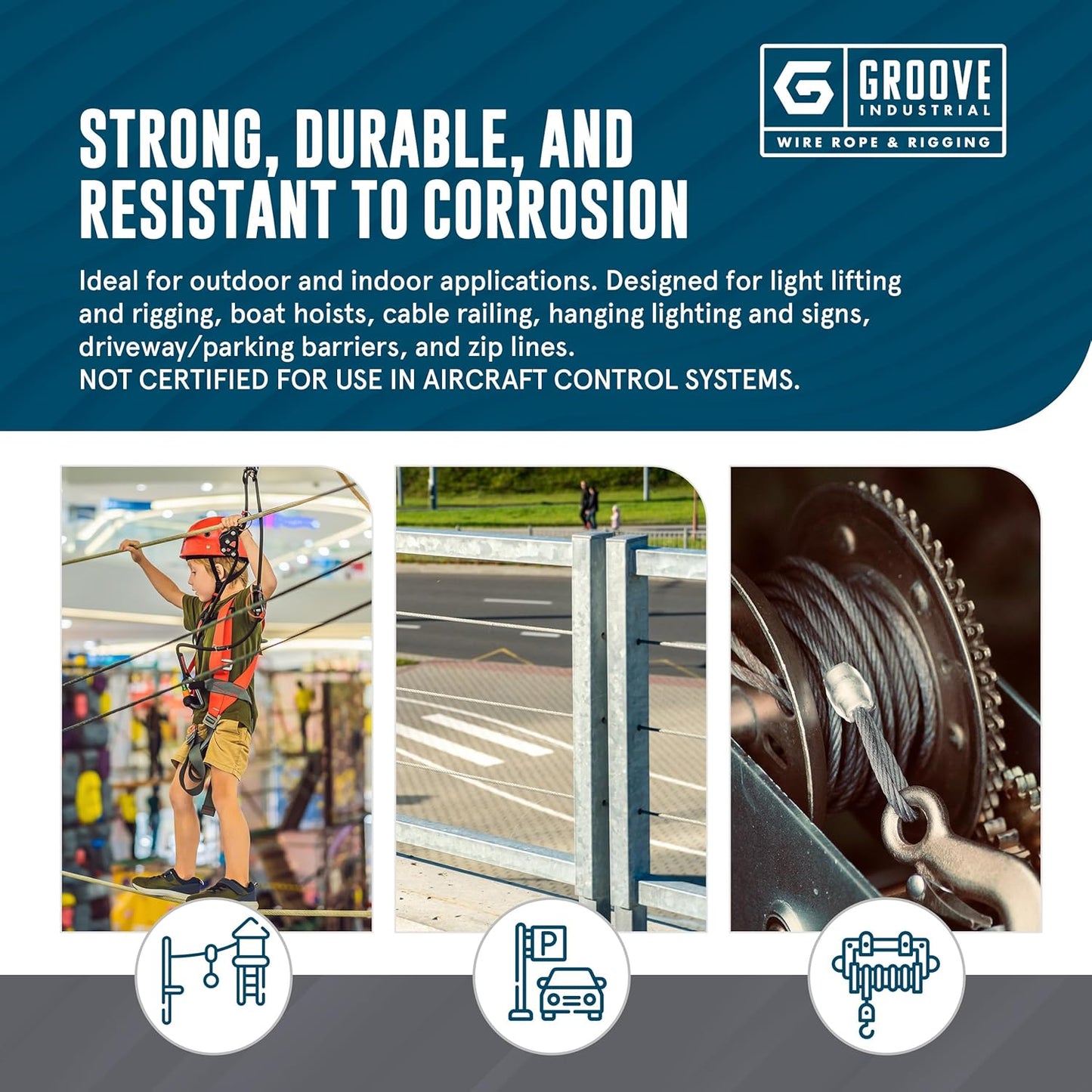 1/4’’ 7x19 Hot Dip Galvanized Aircraft Cable – Steel Wire Rope - 150 Feet