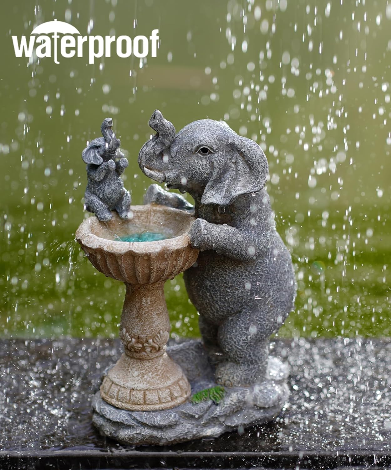 Garden Elephant Statues for Bird Bath: Outdoor Sculptures for Lawn Patio Yard Balcony Porch - Unique Gifts for Mother Grandma
