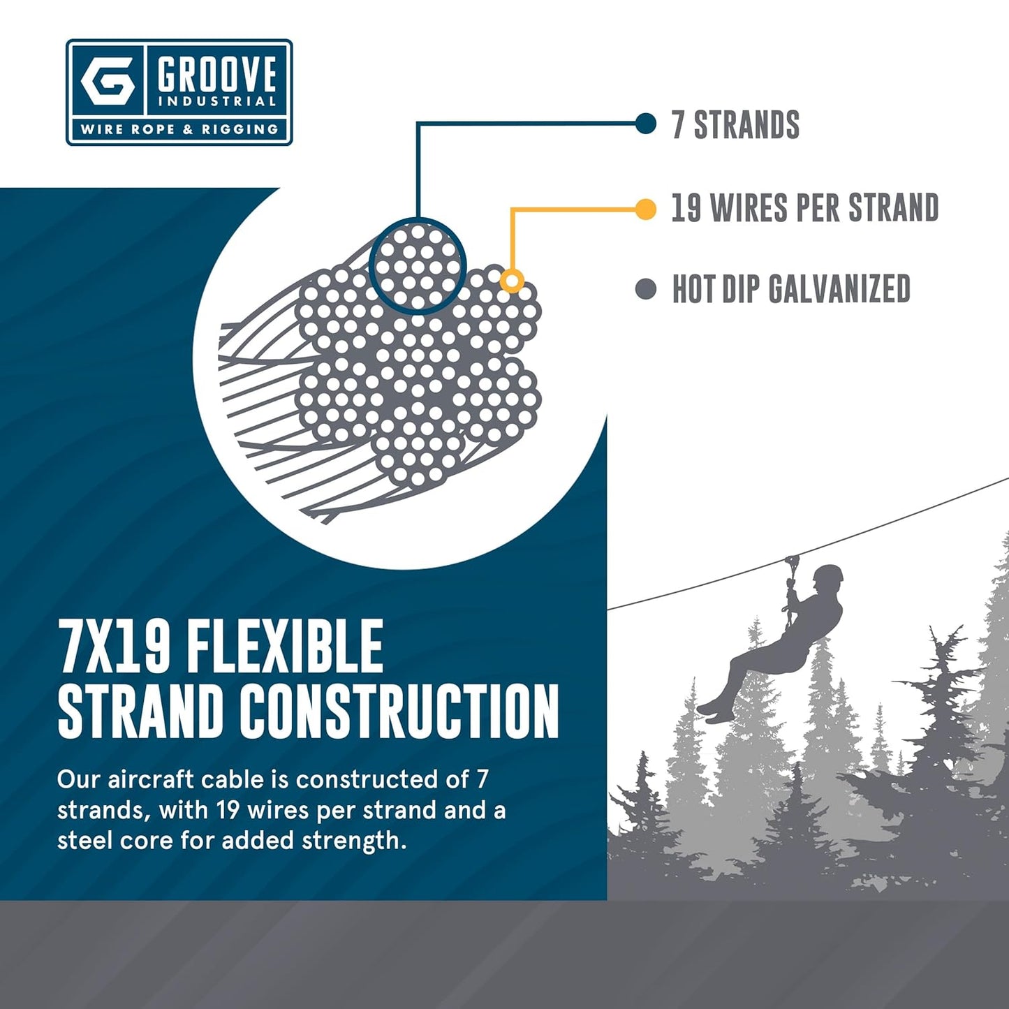 5/16’’ 7x19 Hot Dip Galvanized Aircraft Cable – Steel Wire Rope - 1500 Feet