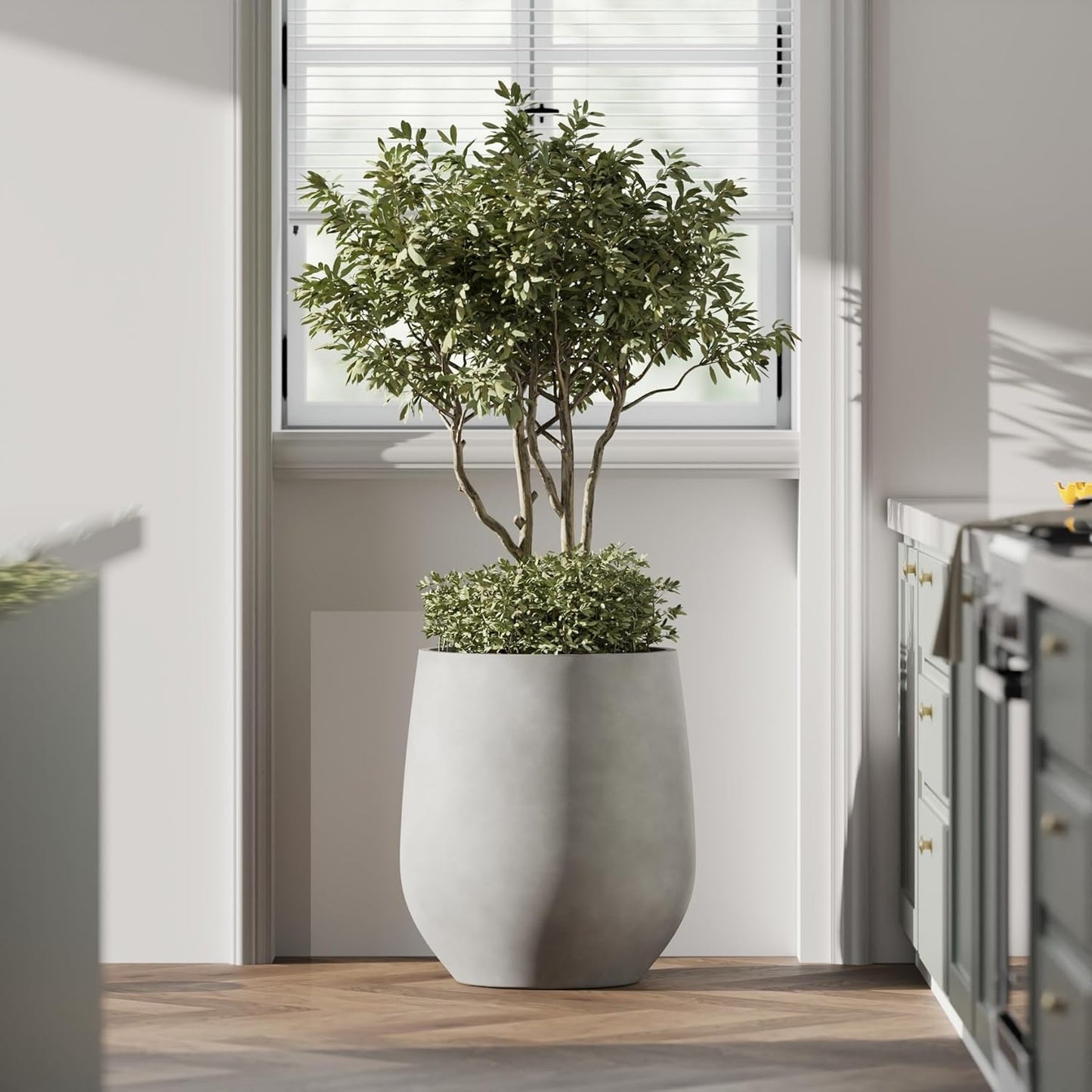 DTY Signature Mount Wilson Lightweight and Durable Modern Fiberstone Tapered Planter for Indoor Outdoor Drainage Hole & Rubber Plug Weather Resistant, 21.7" H x 20" Dia,15.7" Opening - Large, Gray