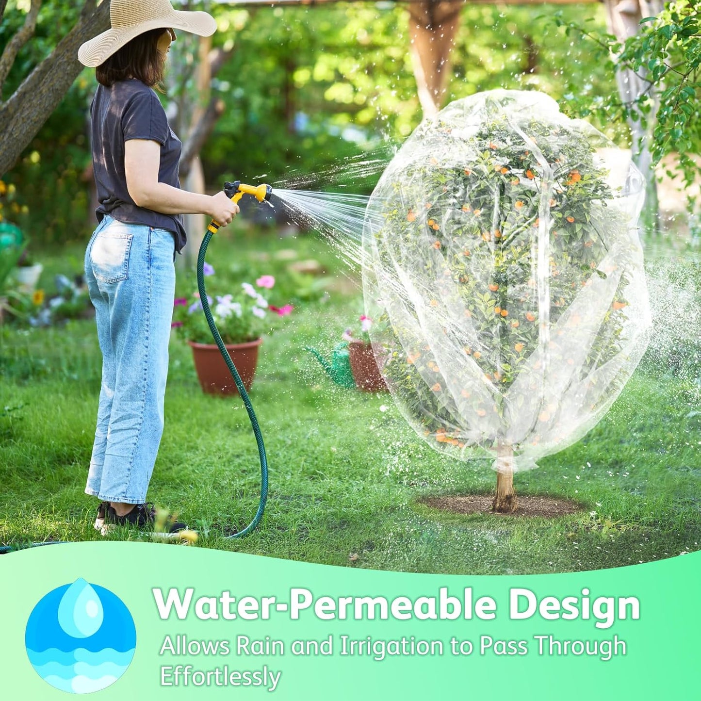 JOJOLEE Fruit Tree Netting for Garden Protection, 2Pcs 8.2 x 6.5FT Insect Bird Nettings with Zipper and Drawstring, Plant Cover Mesh Net Bags for Blueberry Bushes, Tomatoes, Flowers