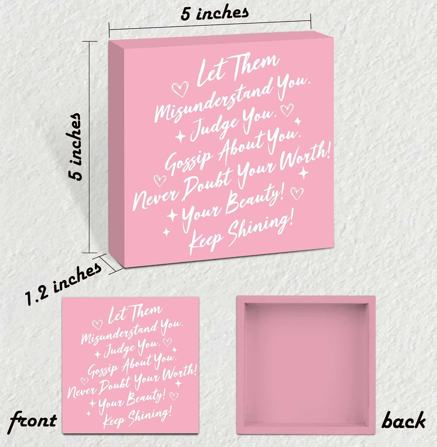 Let Them Wooden Sign, Pink Office Decorations for Work, Let Them Mental Health Rustic Wood Box Signs 5x5 Inch, Desk Shelf Tabletop Decor for Home Cubicle Decor, Office Gifts for Coworkers Women, 16