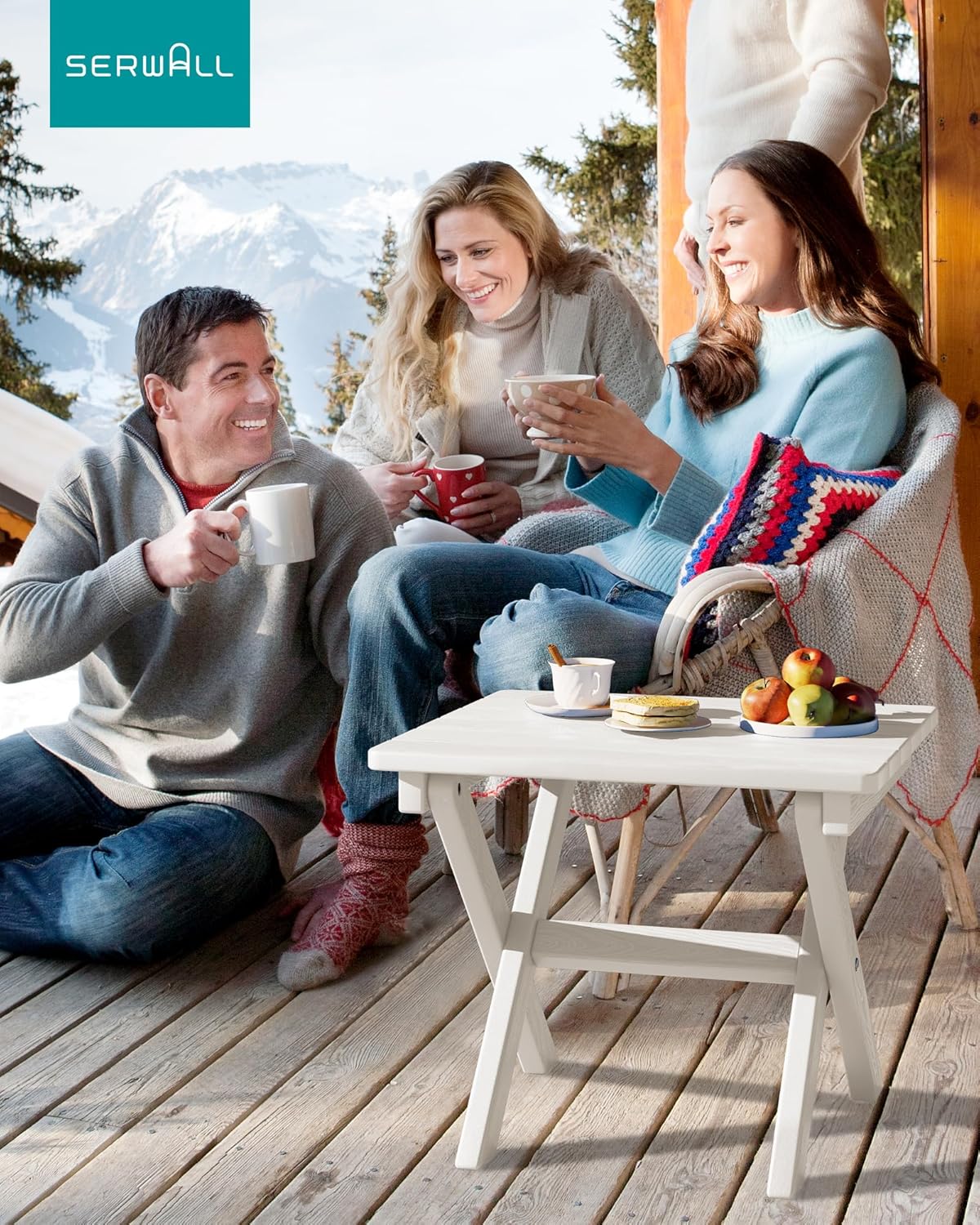 SERWALL Folding Outdoor Side Table Set of 2, Portable Adirondack Side Table, White