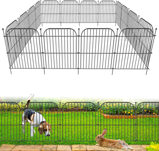 5 Panels No Dig Decorative Garden Fence for Yard, 24 in(H) x 10 ft(L) Rustproof Metal Wire Fence Border with Patio Temporary Ground Stakes, Animal Barrier Fencing for Dog and Small Pets