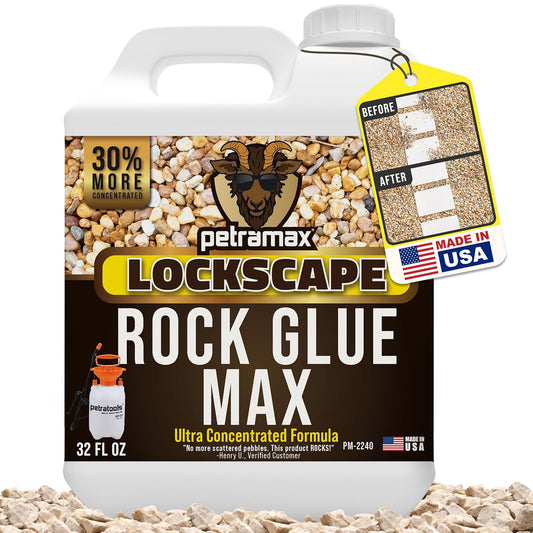 Petra Max Rock Glue for Landscaping, 32 Ounce - Ground Coverage & Pet Safe Mulch Glue for Rocks - Lockdown Gravel/Pebbles/Stones - Sticky Clear Gravel Binder & Decomposed Granite Stabilizer (50 Sq Ft)