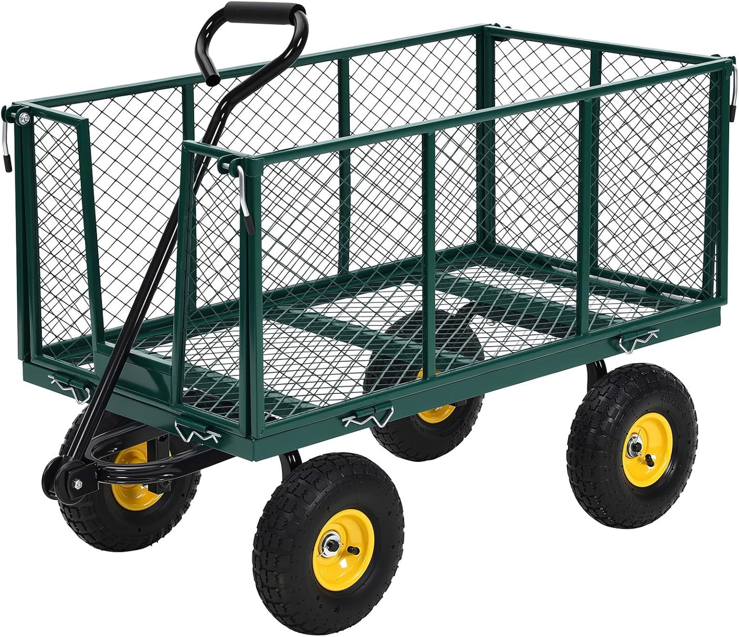 Heavy Duty Steel Garden Cart, 1100 LBS 3 in 1 Pullable Metal Garden Wagon with 10" Wheels, 180° Rotating Handle and Removable Sides for Farm, Yard