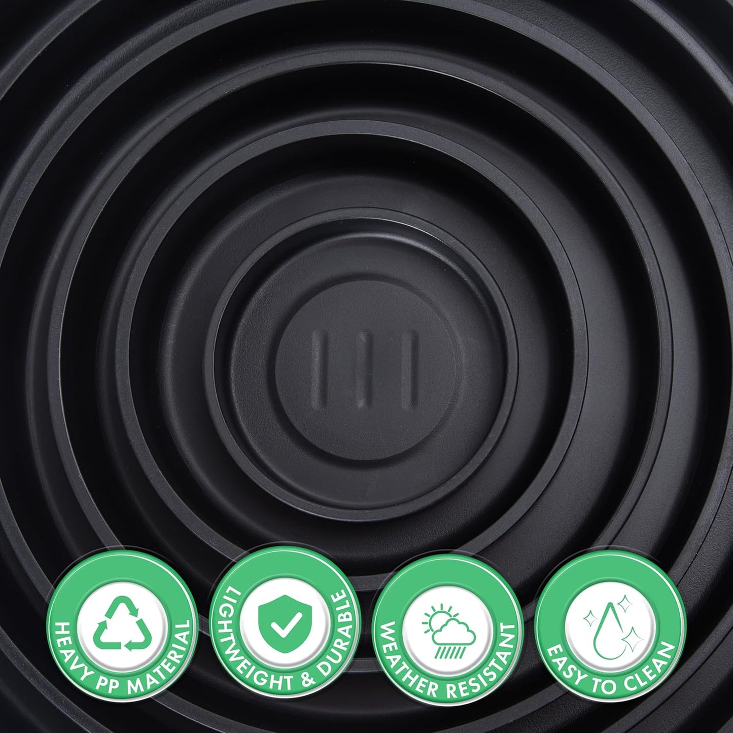 Phoenix Vine 14 Inch Plastic Plant Saucer Water Drip Tray, Heavy Sturdy Round Plant Drainage Tray for Indoors Outdoor, Set of 2, Matte Black, 21-TY-14B-2