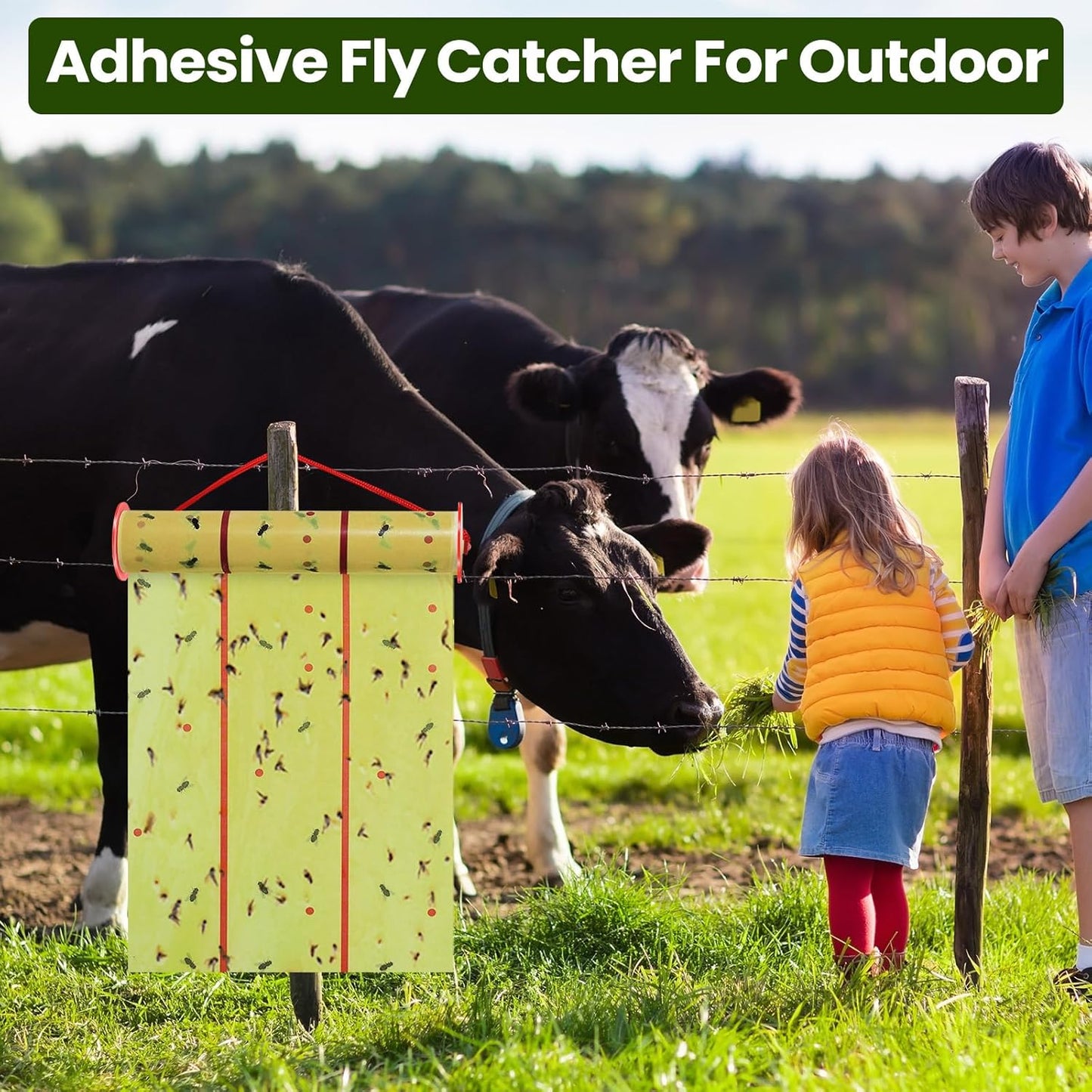 Qualirey Giant Sticky Fly Traps,30 Feet Fly Strips for Indoor Outdoor Hanging Flying Tapes Non Toxic Ribbon Fruit Gnat Killer for Mosquito Plants House Horse Stable (Fluorescent Green,15 Pcs)