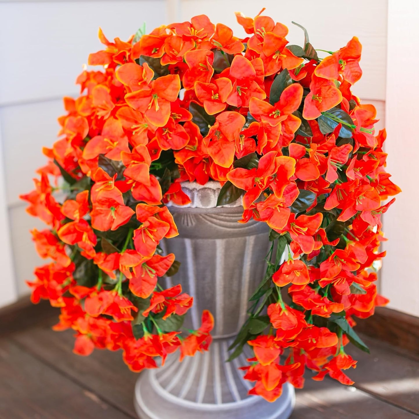 Bougainvillea Artificial Fall Hanging Flowers Plants for Outdoors Autumn Decoration, 2pcs Faux Bougainvillea Vines Orange Fake Flowers Realistic UV Resistant Silk Flowers for Outside Planter Yard Home