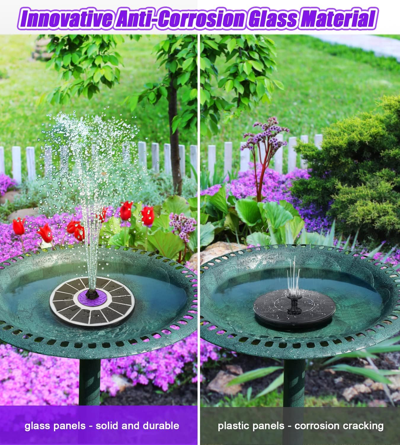SZMP Solar Fountain 3.5W Bird Bath Fountains with Flower Upgraded Glass Panel, Solar Powered Water Fountain with 7 Nozzle & 4 Fixer, Solar Fountain Pump for Bird Bath, Garden, Pond, Pool (White)