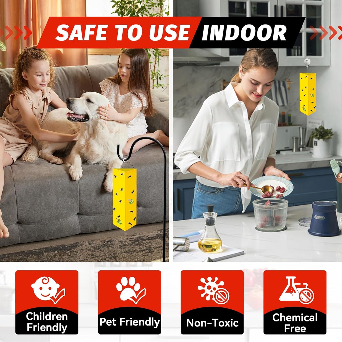 LULUCATCH Sticky Fly Traps, 10 Pack Fly Catcher Fungus Gnat Traps, Hanging Yellow Sticky Traps for Flying Insect Fruit Fly, Non Toxic Odorless Bug Catcher, Pet Safe Pest Control