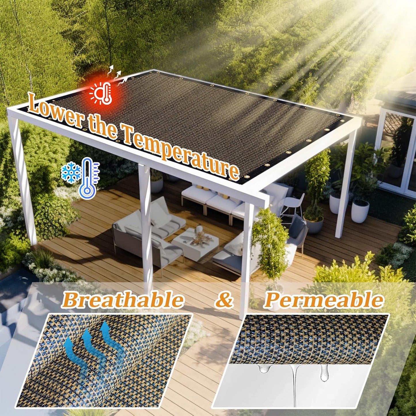 Shade&Beyond Customized Size 18' X 22' Shade Cloth with Grommets, 90% UV Protection UV Protection Mesh Tarp Sun Screens for Patio GN01, Mocha