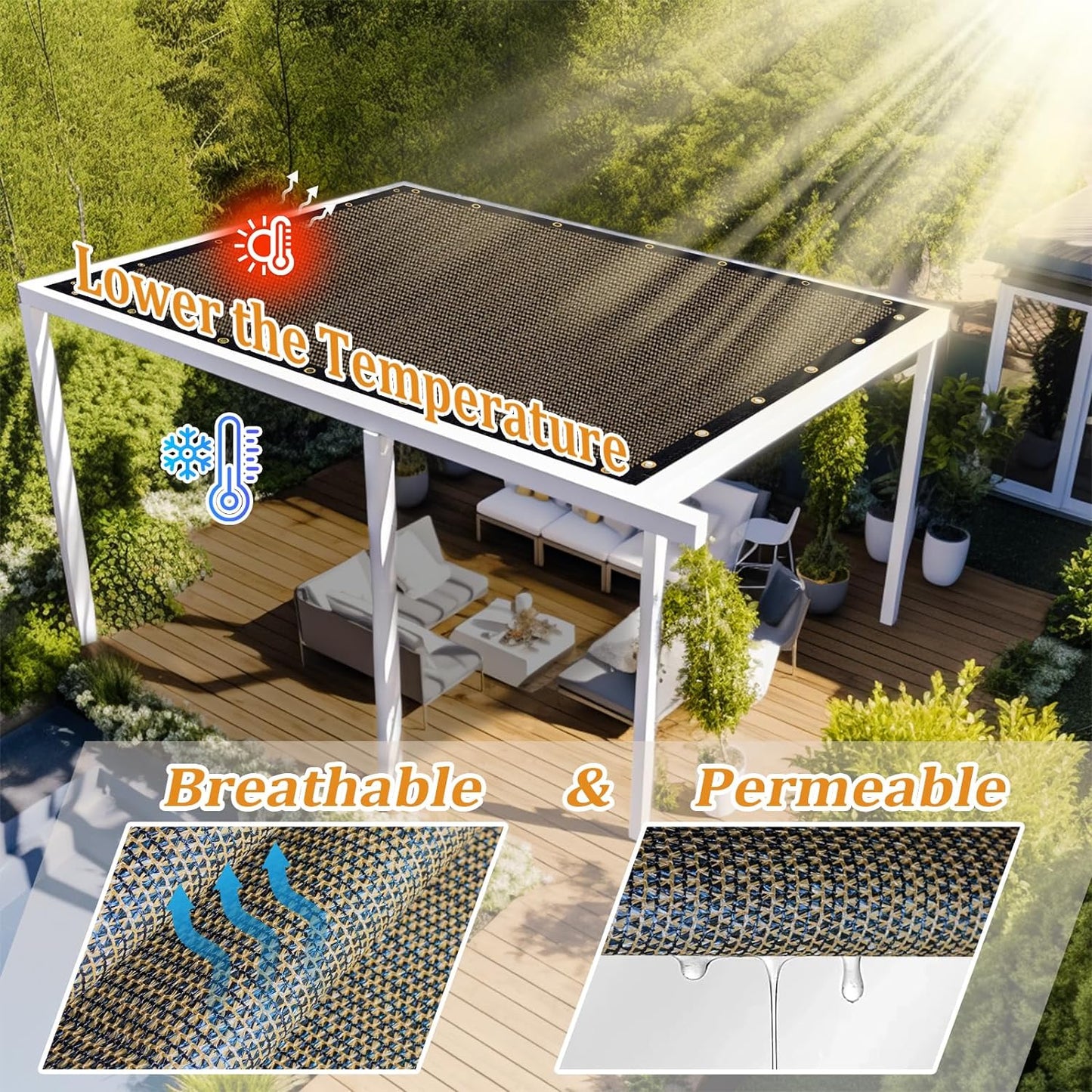 Shade&Beyond Customized Size 5' X 17' Shade Cloth with Grommets, 90% UV Protection UV Protection Mesh Tarp Sun Screens for Patio GN01, Mocha