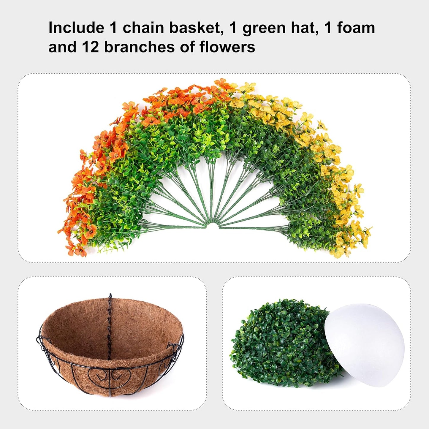 Artificial Fake Hanging Mums Plants Flowers Basket for Fall Autumn Outdoor Decor, Faux Silk Orange Dasiy Flower Look Real UV Resistant for Outside Porch Home Patio Garden Decoration