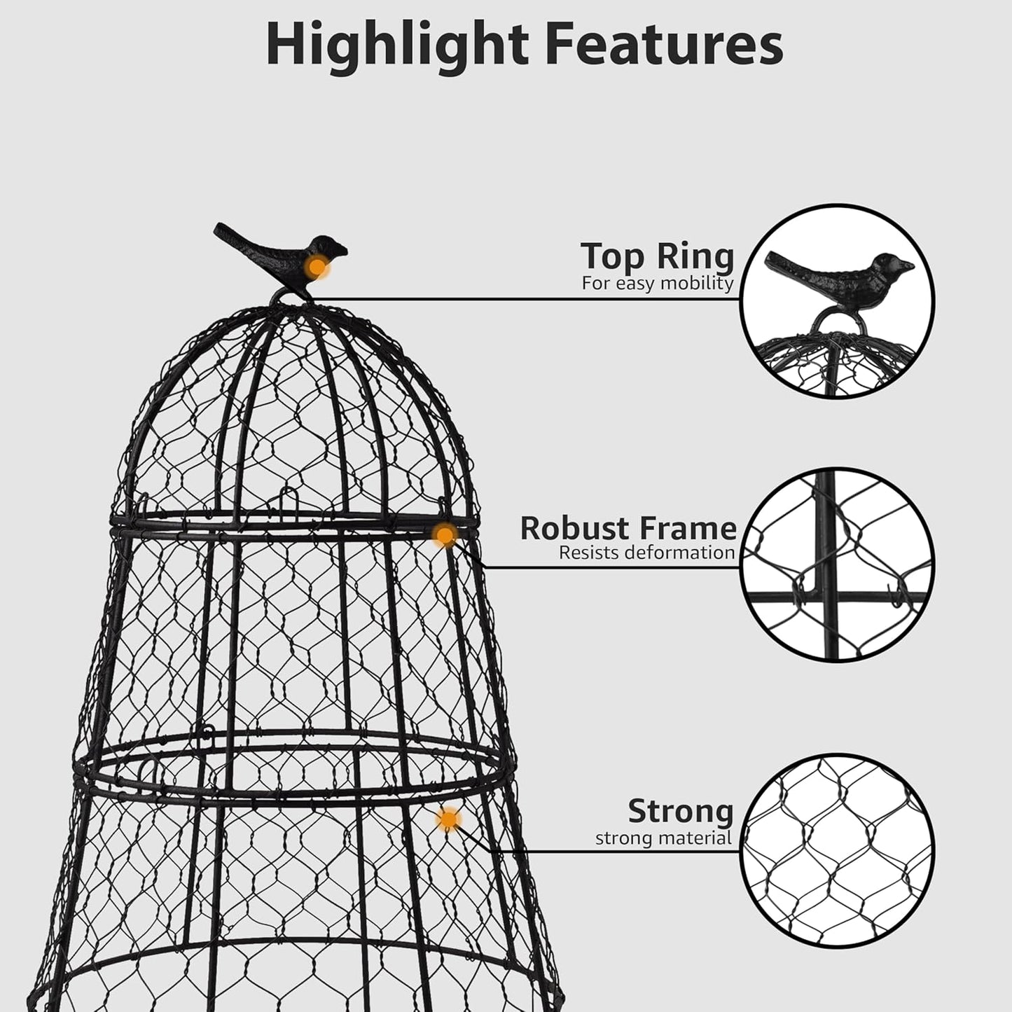 Pack of 10 Heavy-Duty Chicken Wire Plant Cloches – Rustproof Garden Protectors and Plant Cages for Vegetables and Flowers – Safeguard Plants from Deer and Critters – 20” x 12”