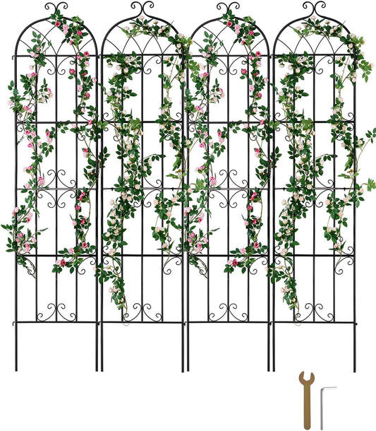 VEVOR Garden Trellis for Climbing Plants, 87 x 20 in, 4 Packs Rustproof Metal Garden Flower Rose Trellis, Outdoor Climbing Clematis Trellis Cucumbers Support for Courtyards Lawns