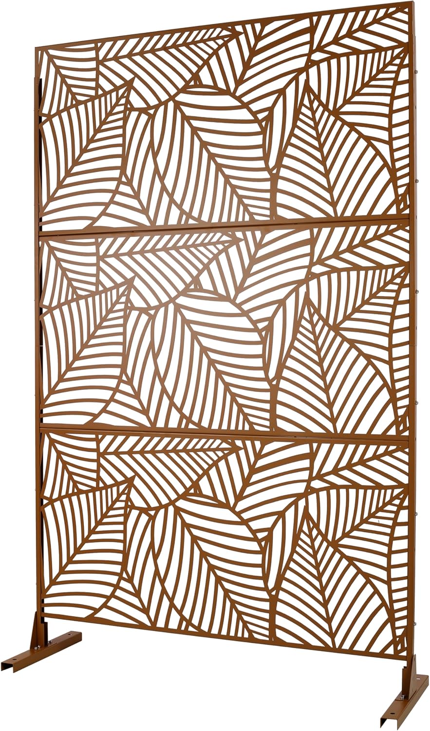 Metal Privacy Screens 76" H Outdoor Privacy Screens Panels Outdoor and Indoor Leaf Pattern Divider Freestanding Decorative Privacy Fence Panels for Balcony Patio Garden, Brown